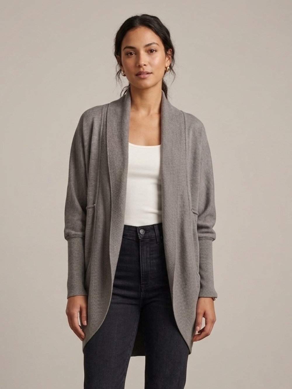 Aritzia Wilfred Sz S Diderot Grey Relaxed Casual Open Front Cardigan Sweater